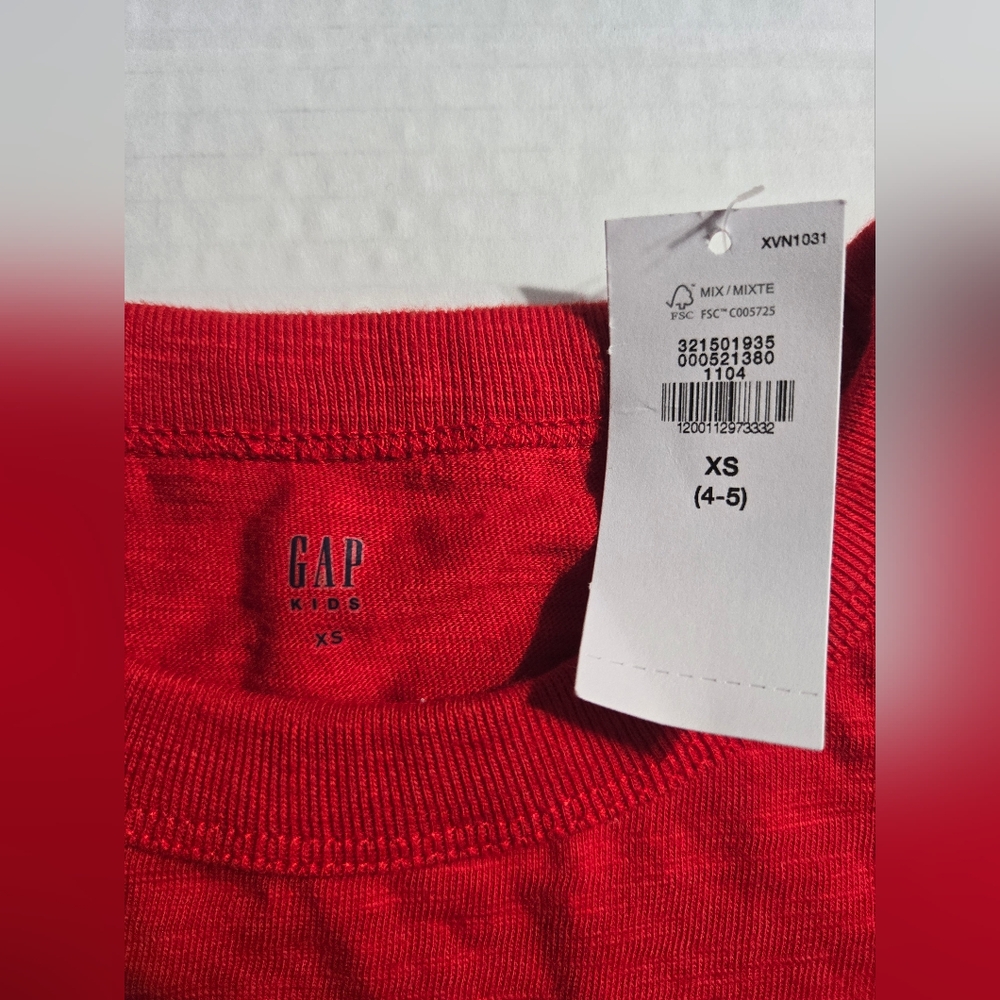 GAP Boys' Long Sleeve Striped Tee T-Shirt Red Blue XS 4/5‎ NWT - Picture 5 of 5